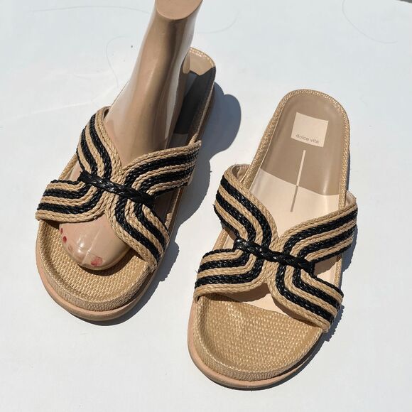 Dolce Vita Selda Raffia Slide Sandals Cork Look Sole Women’s Sz 8.5 - Picture 1 of 9